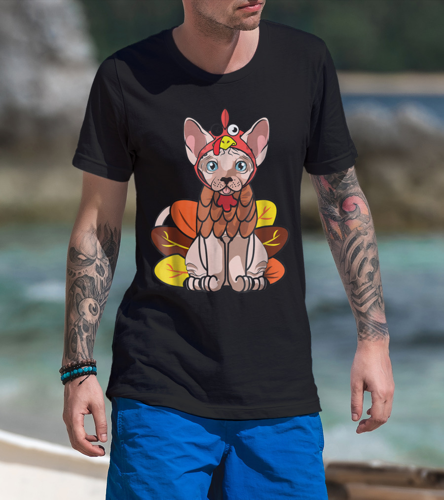 Thanksgiving Turkey Costume Sphynx Cat For Cat Mom Owner T-Shirt