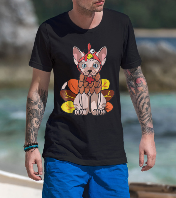 Thanksgiving Turkey Costume Sphynx Cat For Cat Mom Owner T-Shirt