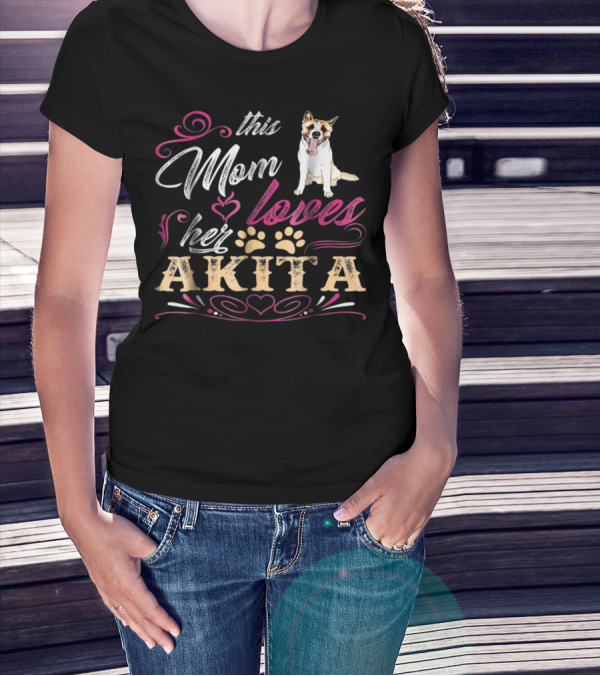 This Mom Loves Her Akita With Heart And Paw Prints T-Shirt