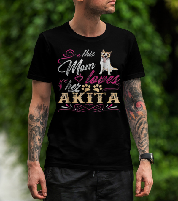 This Mom Loves Her Akita With Heart And Paw Prints T-Shirt