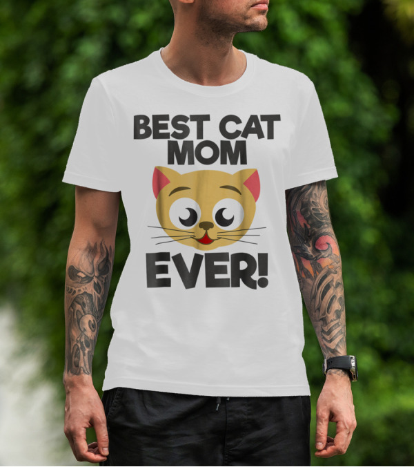 Best Cat Mom Ever Cute Cartoon Cat Face T-Shirt