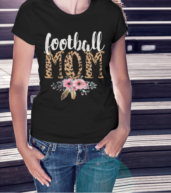 Football Mom Leopard Floral Boho T-Shirt