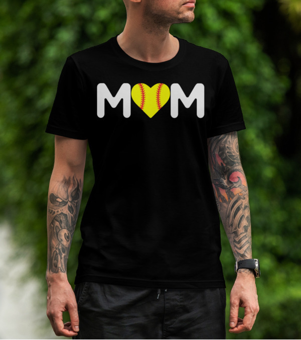 MOM Heart Baseball Stitch Love T-Shirt