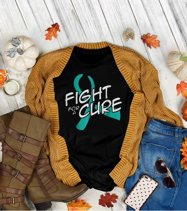 Fight For A Cure Ovarian Cancer Awareness Mom Wife50 Teal T-Shirt