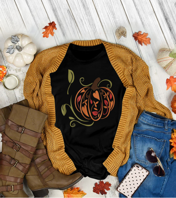 Autumn Pumpkin Fancy Elegant Teacher Mom Wife65 Fall T-Shirt