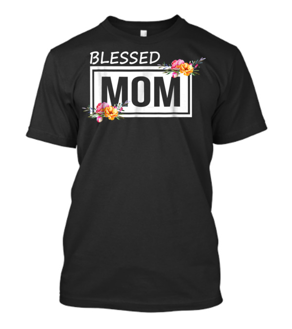 Blessed Mom Floral Text T-Shirt