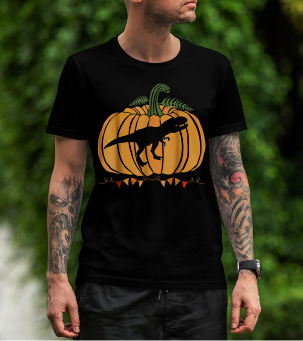 Dinosaur Inside Pumpkin Halloween Dad Mom63 T-Shirt