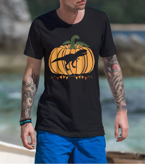Dinosaur Inside Pumpkin Halloween Dad Mom63 T-Shirt