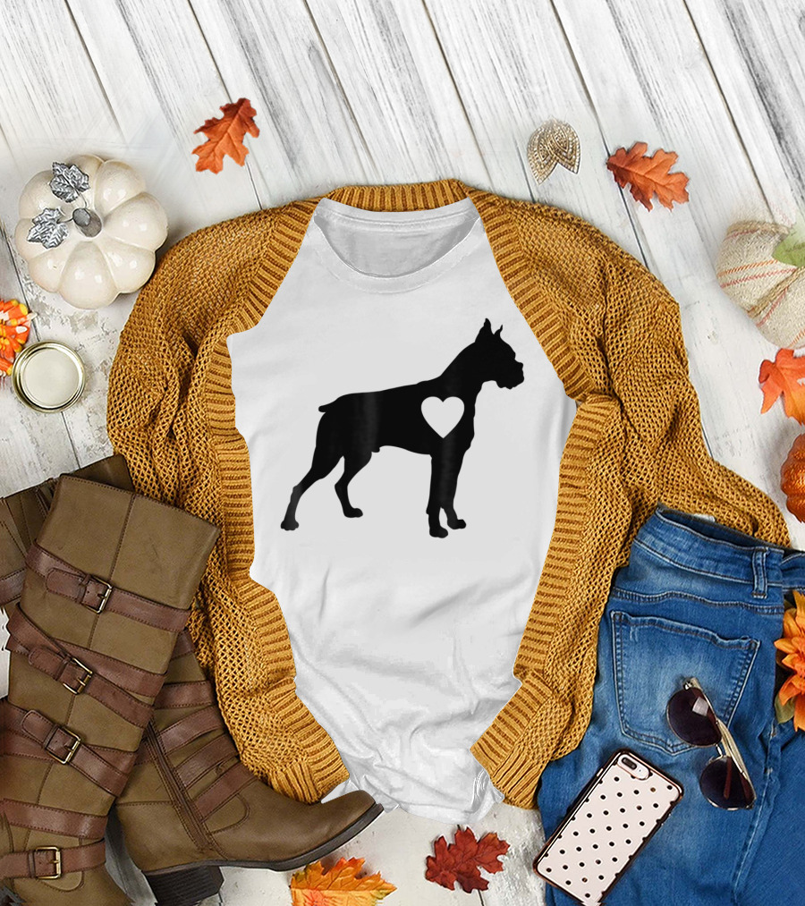 Boxer Dog Heart Silhouette Design for Loving Dog Moms T-Shirt