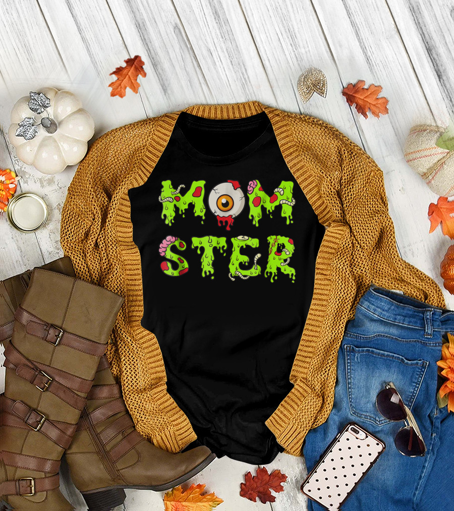 Momster49 Funny Halloween Monster Eye Slime Text T-Shirt