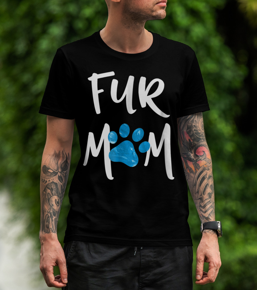 Fur Mom Blue Marble Paw Print Dog Cat Lover T-Shirt
