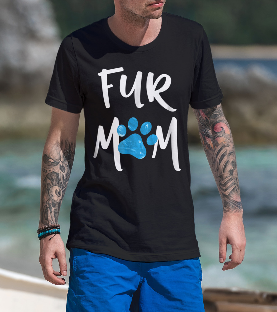 Fur Mom Blue Marble Paw Print Dog Cat Lover T-Shirt