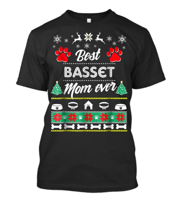 Best Basset Mom Ever Christmas Paw Print Snowflakes Holiday T-Shirt