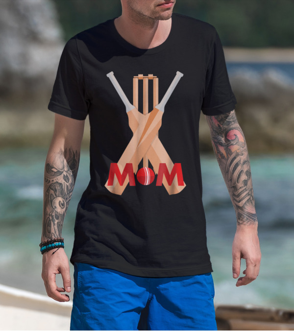 Cricket Mom Stumps Bats Red Ball T-Shirt