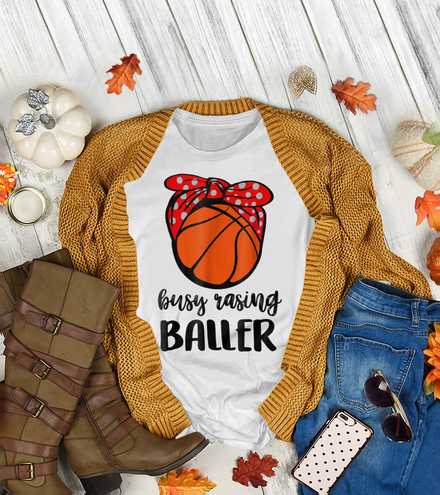 Busy Raising Baller Basketball Bandana Bow T-Shirt