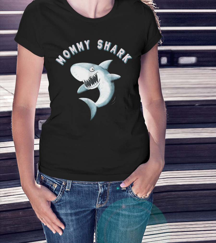 Mommy Shark I Shark Print Baby Shark T-Shirt