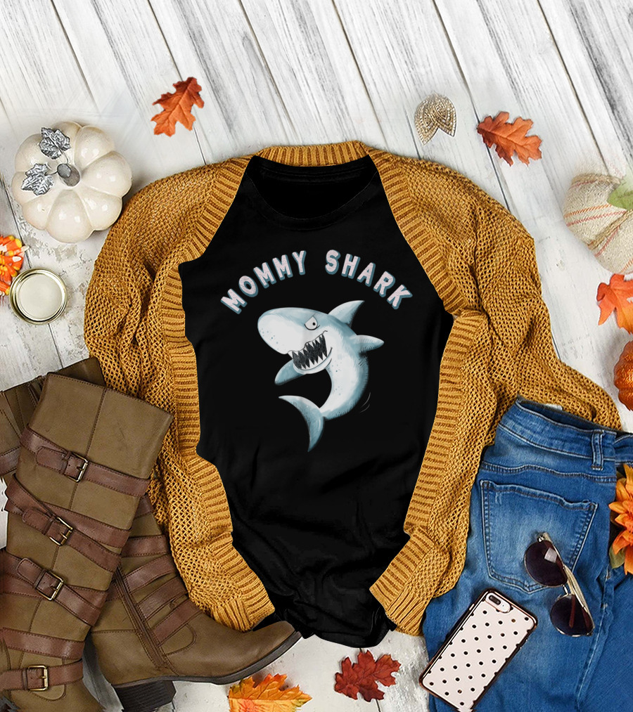 Mommy Shark I Shark Print Baby Shark T-Shirt