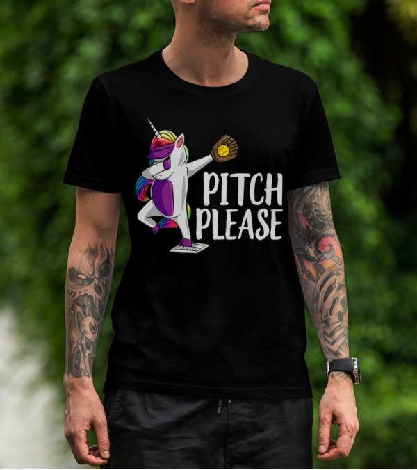 Pitch Please Dabbing Unicorn Funny Softball Player T-Shirt
