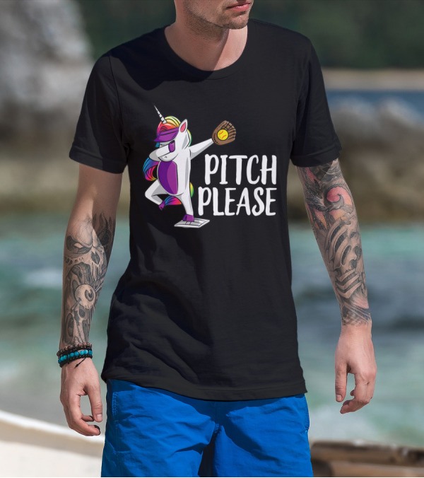Pitch Please Dabbing Unicorn Funny Softball Player T-Shirt