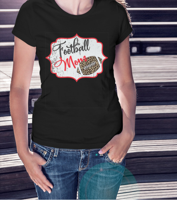 Football Mom Leopard Print Football T-Shirt