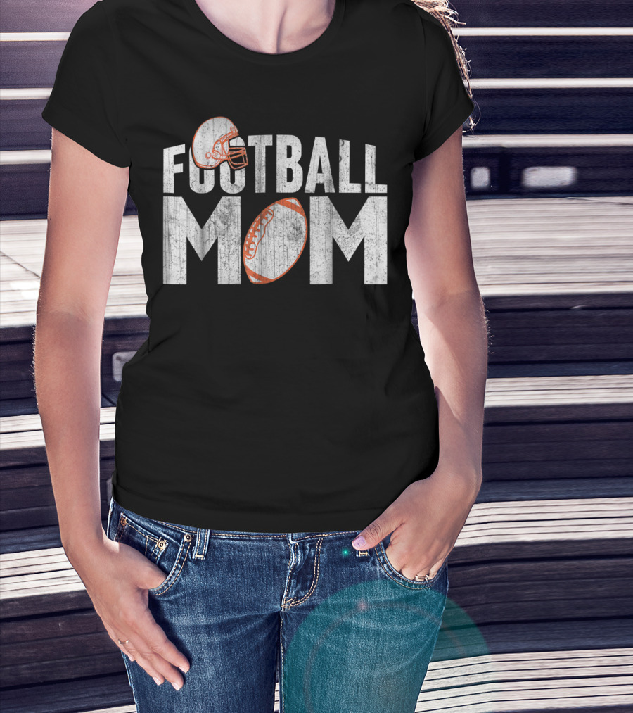 Football Mom Helmet And Ball Fan T-Shirt