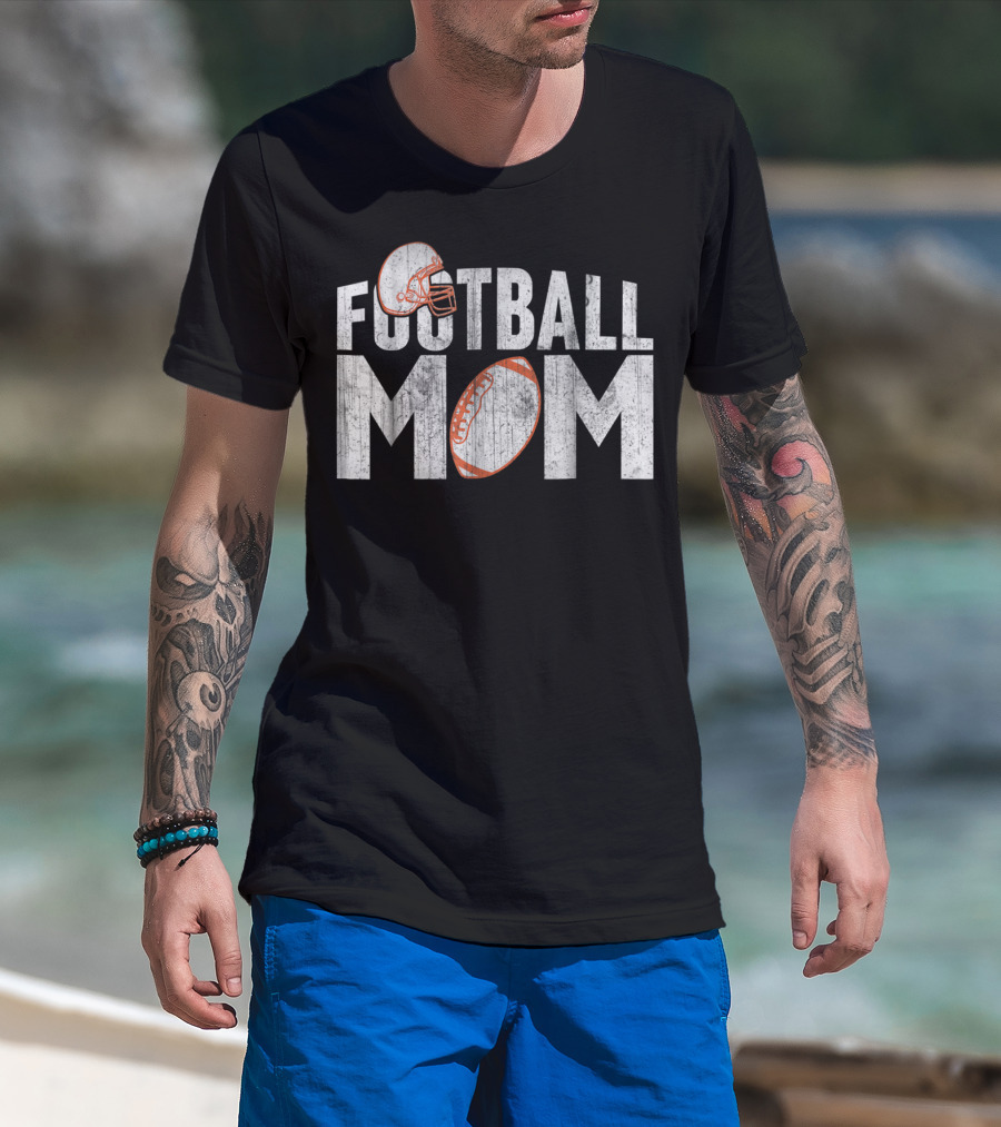 Football Mom Helmet And Ball Fan T-Shirt