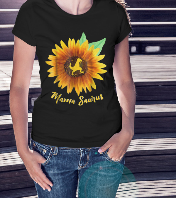 Mama Saurus Sunflower Rex Dinosaur T-Shirt