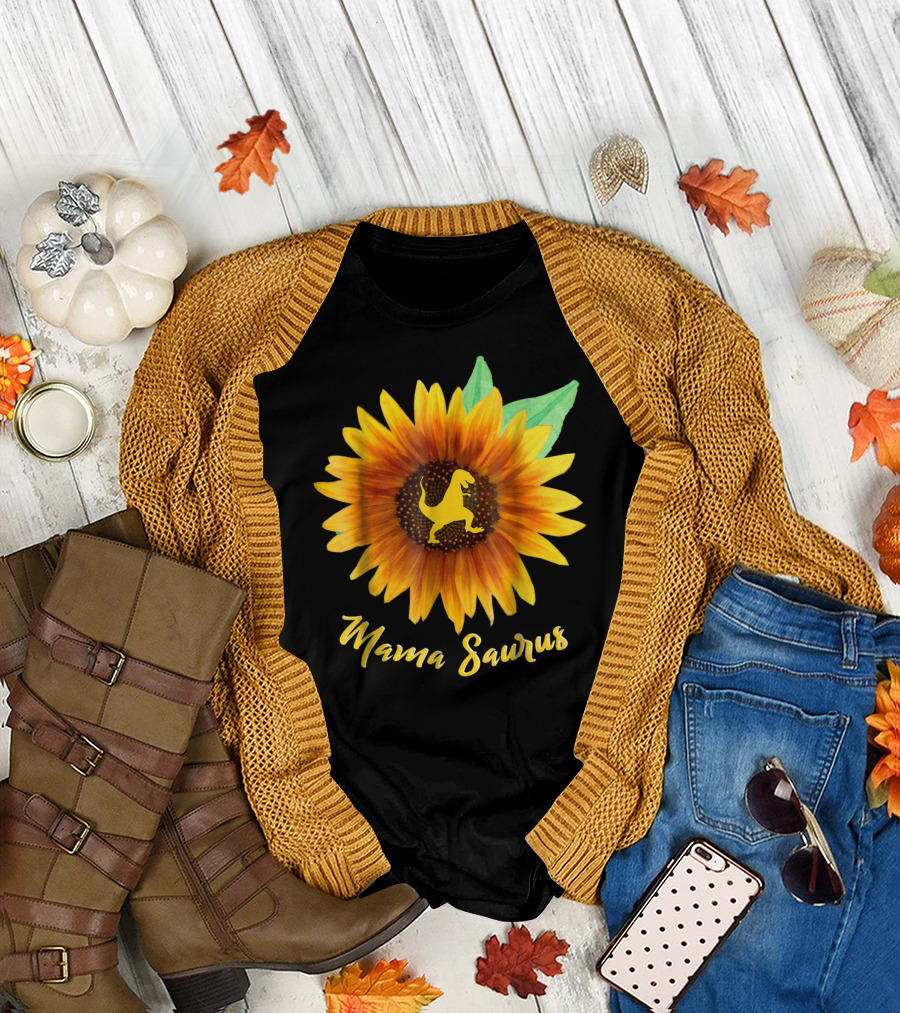 Mama Saurus Sunflower Rex Dinosaur T-Shirt