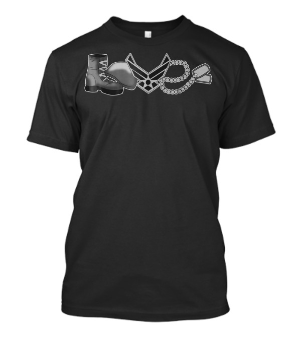 Air Force Love Veteran Dad Kids Idea47 Boot Helmet Insignia Dog Tags T-Shirt