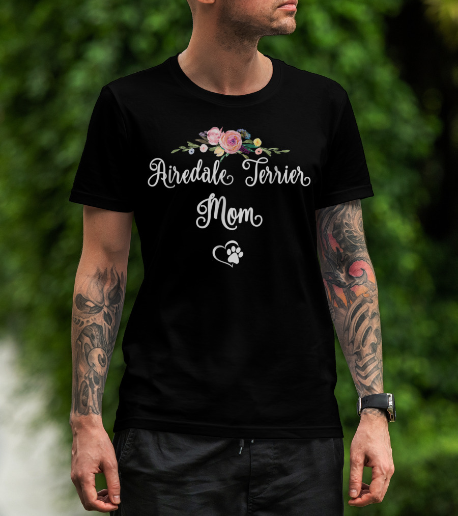 Airedale Terrier Mom Floral Paw Heart T-Shirt