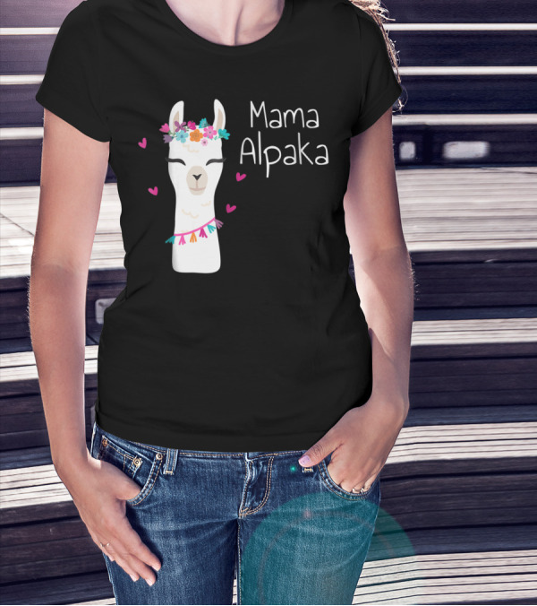 Mama Alpaka Funny Cute Floral Hearts T-Shirt