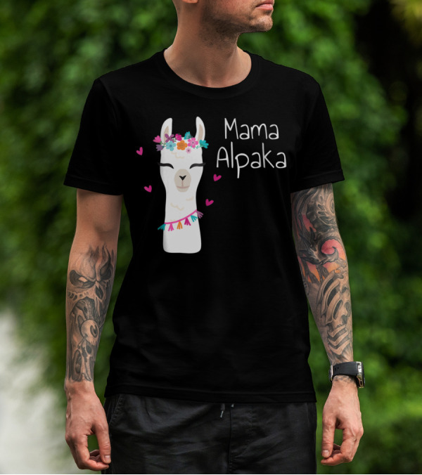 Mama Alpaka Funny Cute Floral Hearts T-Shirt