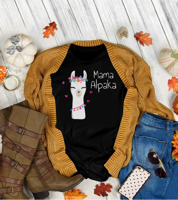 Mama Alpaka Funny Cute Floral Hearts T-Shirt