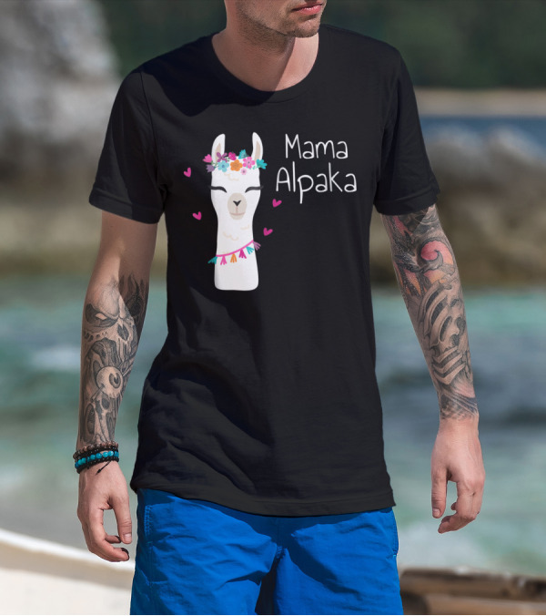 Mama Alpaka Funny Cute Floral Hearts T-Shirt