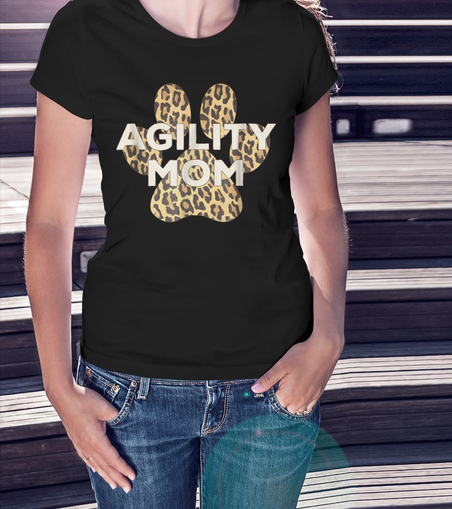 Agility Mom Leopard Dog Paw Print Ivory Cheetah T-Shirt