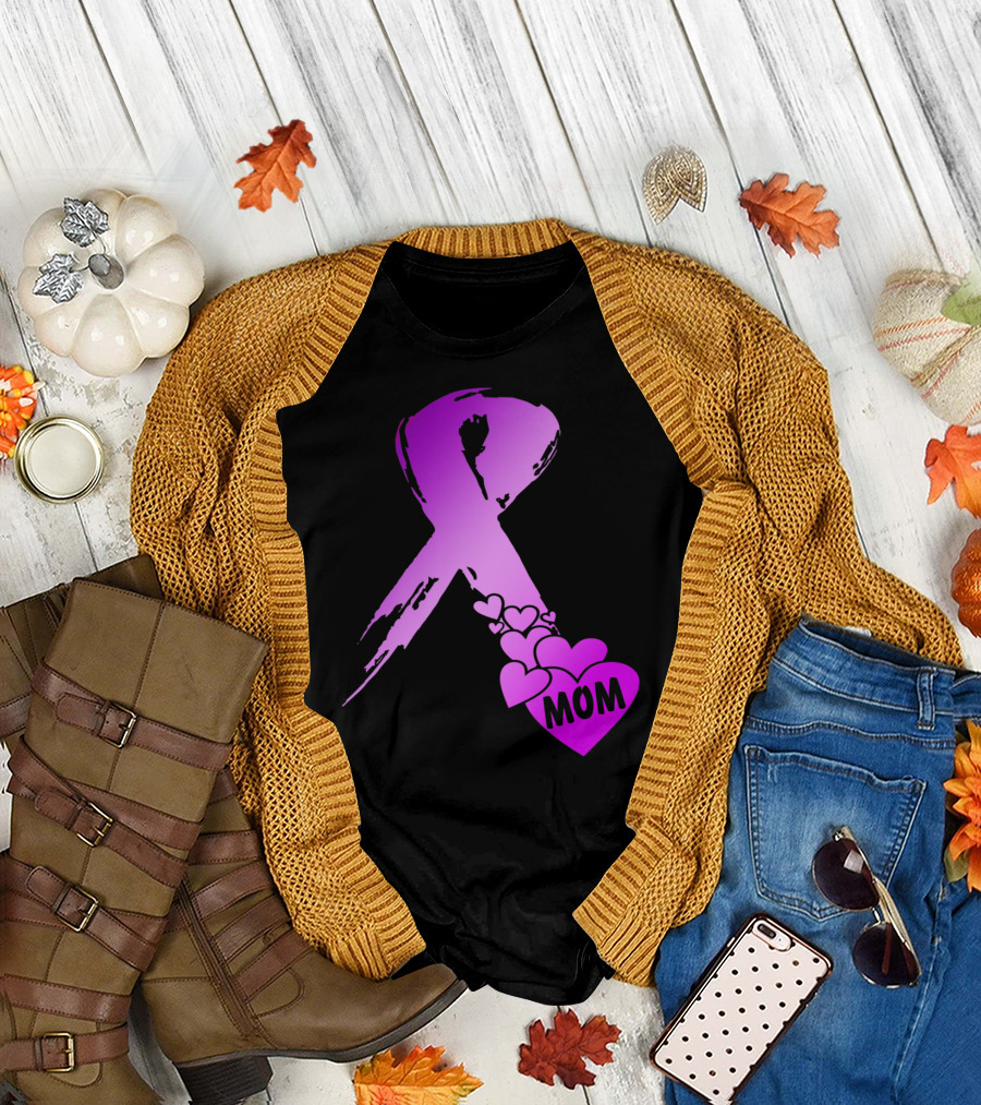 Alzheimers Awareness Mom Purple Ribbon and Hearts T-Shirt