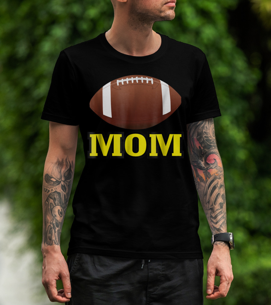 American Football Mom Gold Letters With Football T-Shirt