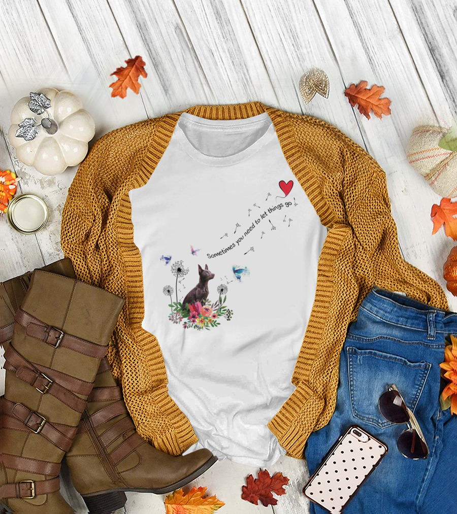 Australian Kelpie Dog with Floral and Heart Motif Sometimes You Need to Let Things Go T-Shirt