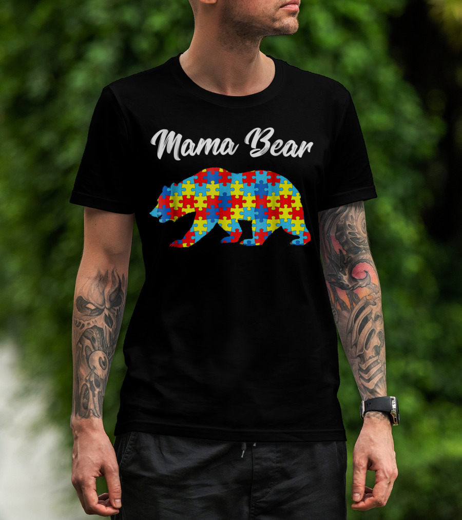 Mama Bear Autism Awareness Puzzle Pattern Bear51 T-Shirt