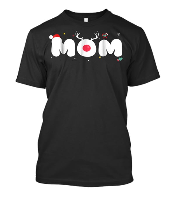 Mom Reindeer Antlers Santa Hat Candy Cane Snowflake Christmas Decor T-Shirt