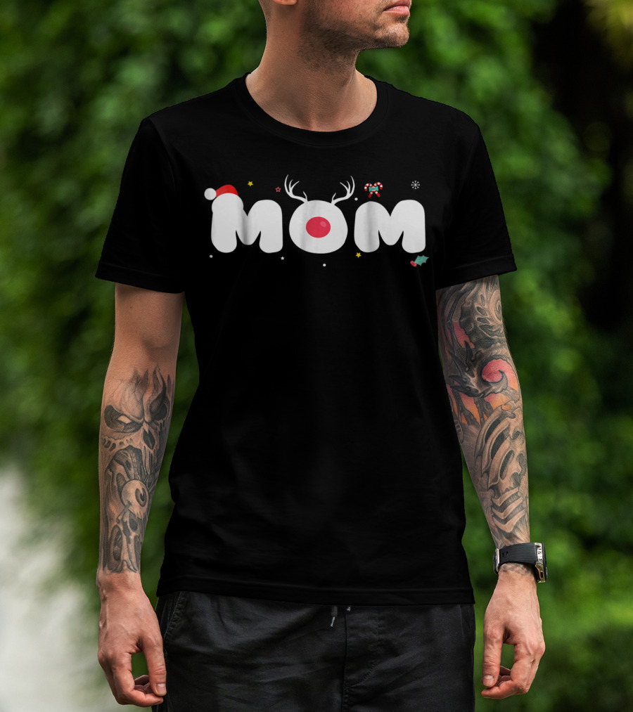 Mom Reindeer Antlers Santa Hat Candy Cane Snowflake Christmas Decor T-Shirt