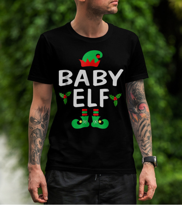 BABY ELF Christmas Green Hat Holly Boots T-Shirt