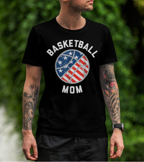 Basketball Mom Patriotic Stars And Stripes Ball Support T-Shirt