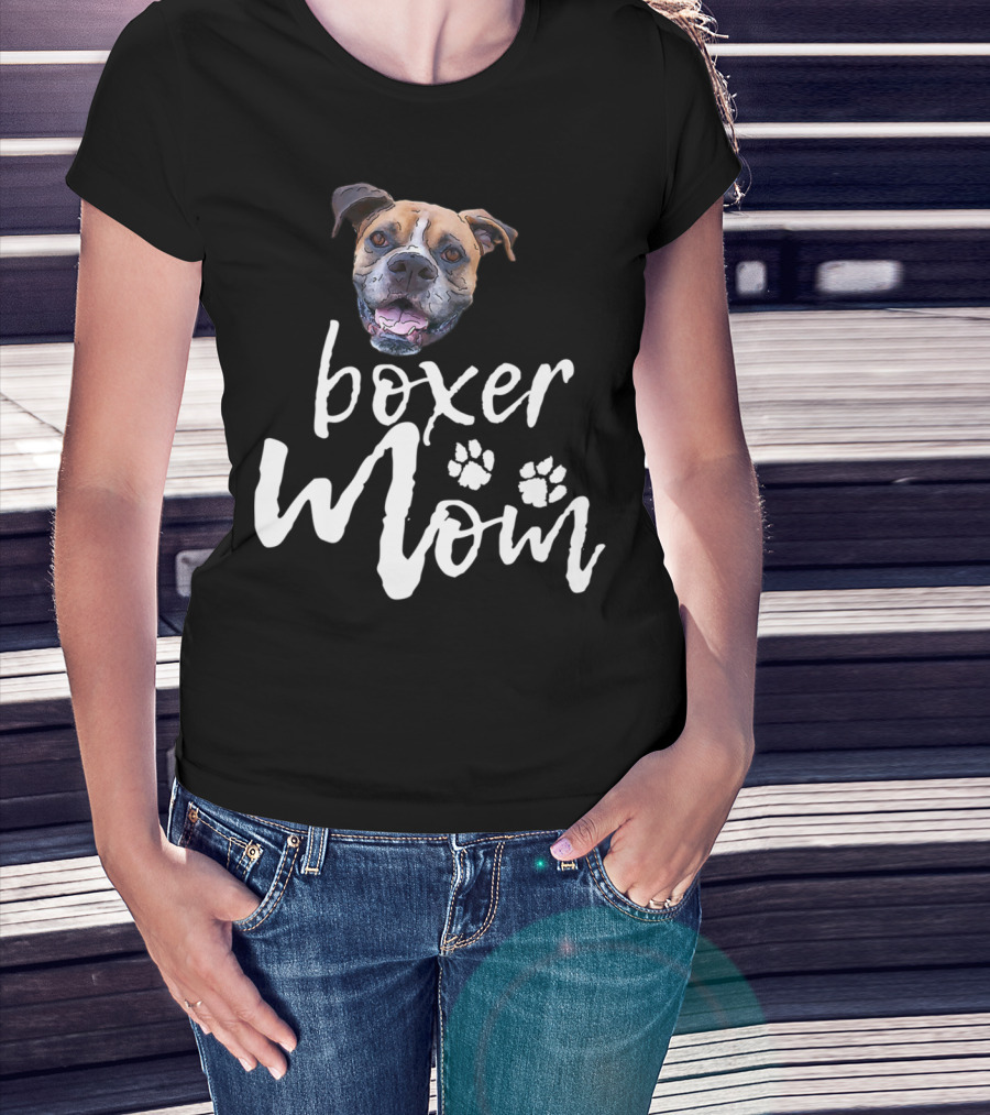 Boxer Mom Cute Dog Face Paw Prints T-Shirt