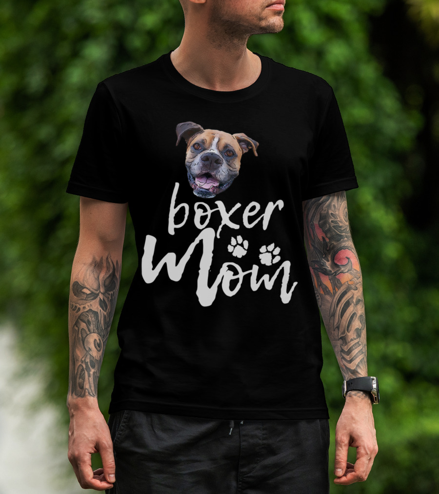 Boxer Mom Cute Dog Face Paw Prints T-Shirt