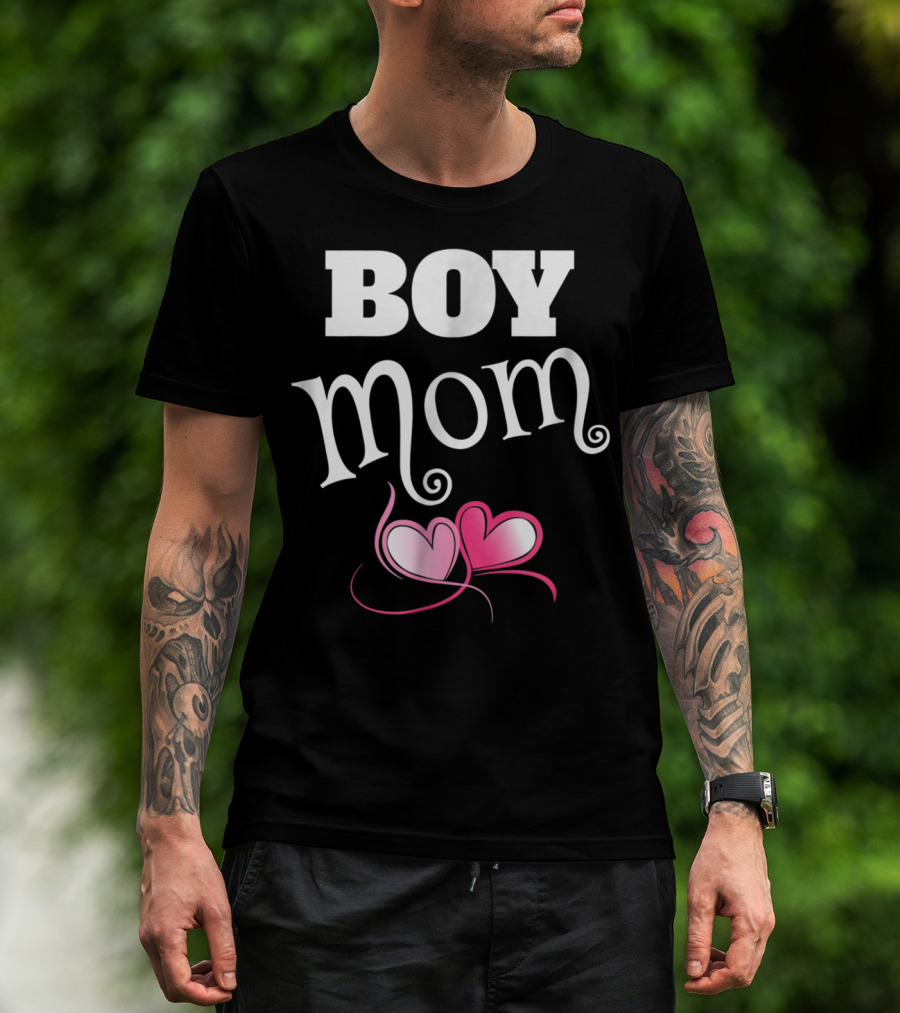Boy Mom Love My Boys Gender Reveal Party Hearts T-Shirt
