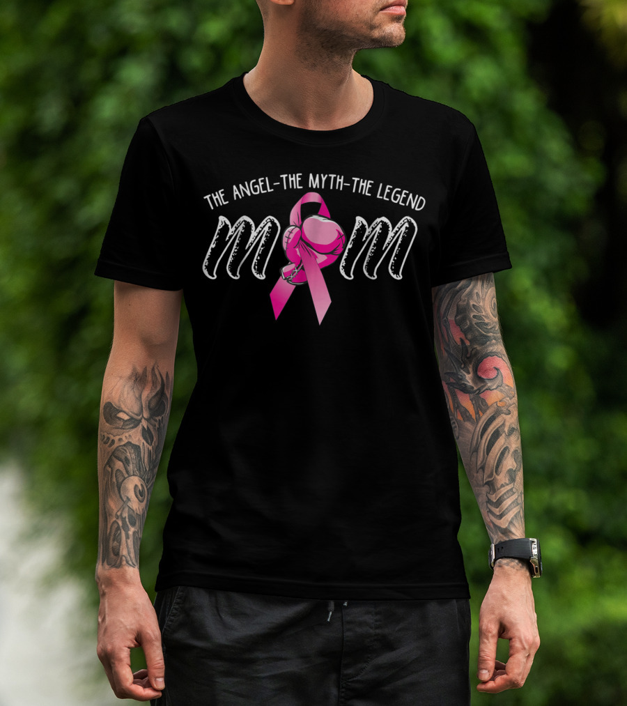 The Angel The Myth The Legend Mom Breast Cancer Pink Ribbon Boxing Gloves T-Shirt