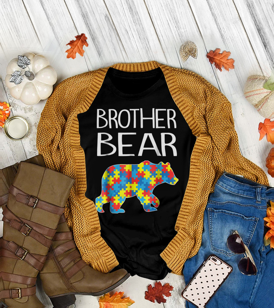 Brother Bear Autism Puzzle Pattern Dad T-Shirt