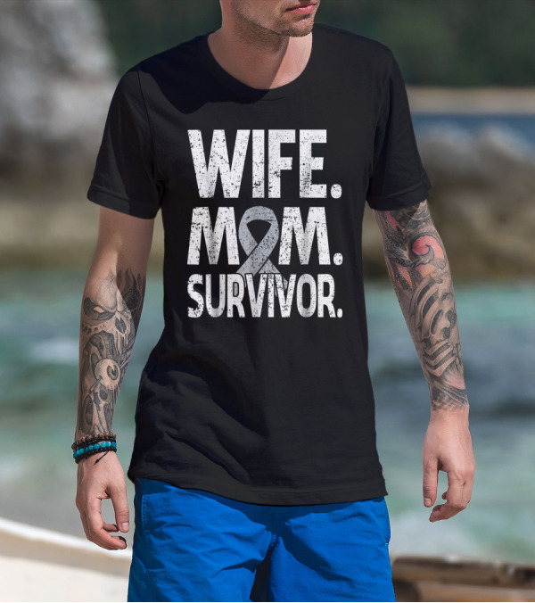 Wife Mom Survivor Ribbon Brain Cancer Awareness T-Shirt