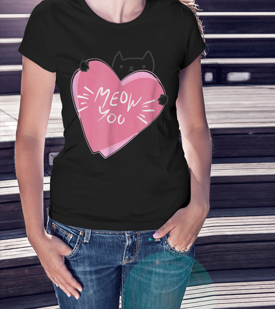 Cat Mom Meow You Cute Pink Heart Love Cat T-Shirt